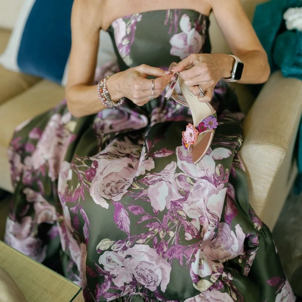 Mac Duggal Strapless Floral Gown in Olive and Pink - Picture 5 of 10